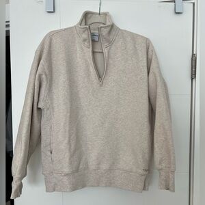 Aritzia Sweatfleece Boyfriend 1/2 Zip Sweatshirt - Heather Light Oatmeal